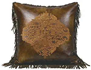 HiEnd Accents Austin Embroidered Western Faux Leather Pillow, 1'6" x 1'6" - WS4068P2