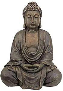 Design Toscano Meditative Buddha of the Grand Temple Garden Statue, Medium 26 Inch, Polyresin, Dark Stone