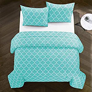 Casa Carmen All Season Ultra-Soft Trellis Geometric Pattern Alternative Reversible Easy-Wash Lightweight Microfiber Comforter Set, Twin, Aqua