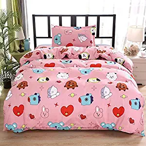 PINGJING Bangtan Boys BT Bedding Set Comfortable Cotton 3Pcs for Duvet Sheet, Bed Cover and Pillow Cover