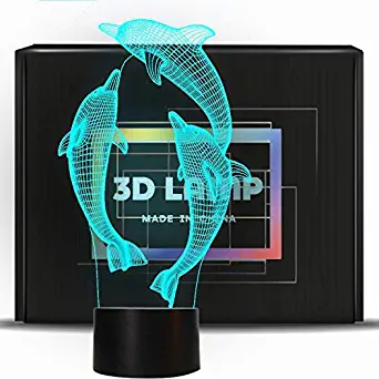 Novelty 3D Illusion Lamps LED Dolphin Night Lights USB 7 Colors Sensor Desk Lamp for Kids Christmas Birthday Gifts Home Decoration (Dolphin)(Dolphin)