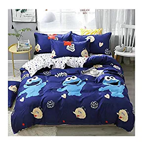 KFZ Bed Set Beddingset Duvet Cover Set Without Comforter Insert Flat Sheet Pillowcases Warm Heart Sesame Street Design KSN1903 Twin Full Queen King Sheets Set (Sesame Prince, Blue, Queen 80"x90")