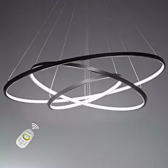 LightInTheBox Dimmable 90W Pendant Light Modern Design LED Three Rings Chandeliers Black Color Voltage=110-120V with Remote Control