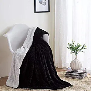 DaDa Bedding Black Throw Blanket - Super Soft Warm Cuddly Zig Zag Chevron Luxury Black and White - Plush Luxe Fluffy Faux Fur Sherpa Fleece Non-Shedding for Bed or Sofa - 90" x 90"