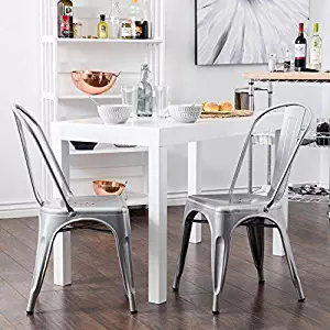 Belleze 014-HG-14085-SL Set of (4) Vintage Style Dining Chairs Steel High Back Side, 4 Pack, Silver