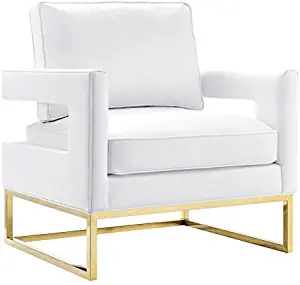 TOV Furniture The Avery Collection Modern Style Living Room Den Leather Upholstered Armchair with Gold Legs, White