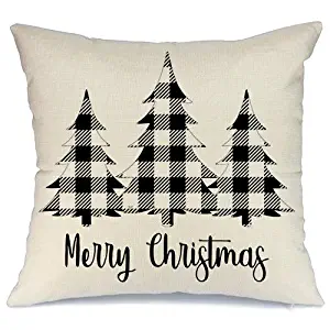 AENEY Christmas Plaid Pillow Cover 18x18 inch for Farmhouse Christmas Decor Black Buffalo Check Throw Pillow Buffalo Plaid Christmas Decorations Throw Pillow Cover