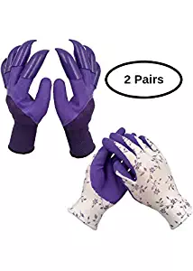 Gardening Working Gloves Women (2 pairs) For Digging and Planting, Comfortable, Breathable, Rubber Coated for Protection - Best Gift for Gardeners