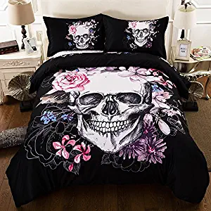 Halloween King Sugar Skull Duvet Cover Set,3D Printed Reversible Gothic Skull Bedding Set,Lightweight Comforter Cover with Zipper Closure and 2 Pillow Shams for Home Decor