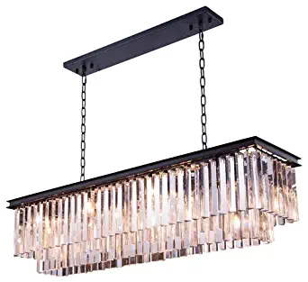 Saint Mossi Modern K9 Clear Crystal Bar Rectangle Raindrop Chandelier Lighting LED Ceiling Light Fixture Pendant for Dining Room Bathroom Bedroom Livingroom 8 E12 Bulbs Required H10" X L34"X W14"