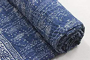 HANDICRAFTOFPINKCITY Indian Hand Made Hand Block Print Kantha Throw Queen Size Cotton Blanket Reversible Kantha Quilt+ 90x108'' Kantha Quilts+ Ssth#06 (Queen Size 90x108 inches)