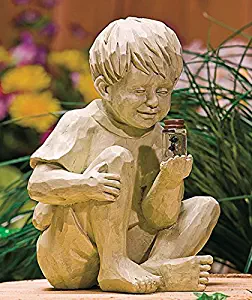 The Lakeside Collection Boy with Solar Lighted Fireflies - Decorative Statue for Gardens - Ceramic