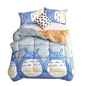 KFZ Sherpa Flaneece Blanket Berber Throw Fleece Comforter HDD1808 Twin Quilt 60"x80" Pig Totoro Cat Flamingo Checker Stripe Design for Kids Bed 1PC (Totoro Cat, Blue, Twin 60"x80" 1pc)