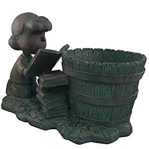 Homestyles #51333 Lucy Bookworm Planter or Pencil Holder 11" Bronze Patina Figurine from The Snoopy Peanuts Garden Statue Collection