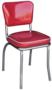 Richardson Seating Glitter Sparkle Retro Chrome Kitchen Chair with 2" Box Seat, Red