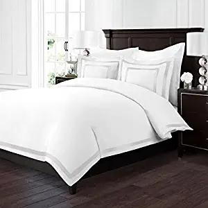 Sleep Restoration Luxury Soft Brushed Embroidered Microfiber Duvet Cover Set with Beautiful Trim & Embroidery Details - Hypoallergenic - Full/Queen - White/Silver