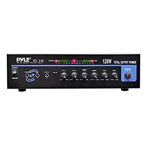 Compact Public Address Mono Amplifier - Professional 120 Watt Home Power Audio Sound PA Speaker Receiver System w/ RCA, Headphone, 2 Microphone Inputs, Independent Volume Control - Pyle PT210