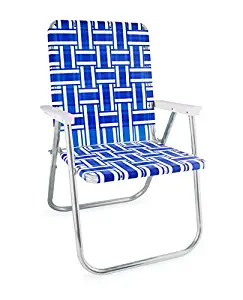 Lawn Chair USA Webbing Chair (Deluxe, Blue and White with White Arms)