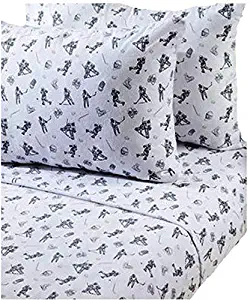 Stars and Moon Flannel Hockey Players Twin Sheet Set (100% Cotton Flannel) 1 Flat Sheet,1 Fitted Sheet, 1 Pillowcase