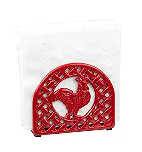 Home Basics Cast Iron Rooster Napkin Holder (Red)