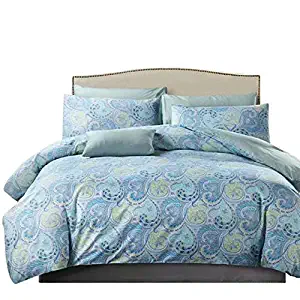 Brandream Duvet Cover King Size Paisley Bedding Set Porcelain Damask Pattern Boho Style Sage Blue Medallion 800TC Egyptian Cotton 3 Pieces 1 Duvet Cover and 2 Pillow Shams