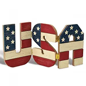 Lillian Vernon USA Wooden Decoration, Folding Wooden Flag Motif, 7" x 15"