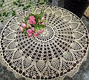 Macrame Cream Crochet Round Tablecloths Handmade Lace Table Runner Tablecover for Home Patio Deck Tea Table Kitchen Dining Room Party Wedding Decoration HZQ-06-C-US 35.4" / 90cm