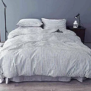 NANKO Striped Queen Duvet Cover Set, 3 Piece - 1200TC Microfiber Bedding Comforter Quilt Cover Zip Closure, Tie - Best Modern Style for Men and Women, Navy Blue and White (Queen, Striped)