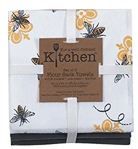 Kay Dee Designs 3-Piece Cotton Flour Sack Towel Set, 26 by 26-Inch, Queen Bee