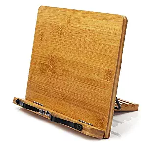 Bamboo Book Stand,HENGSHENG Adjustable Book Holder Tray and Page Paper Clips-Cookbook Reading Desk Portable Sturdy Lightweight Bookstand-Textbooks Bookstands-Music Books Tablet Cook Recipe Stands