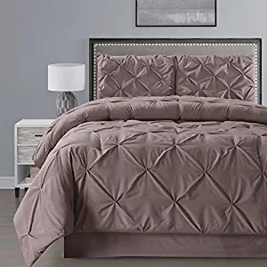 Grand Linen 4 Pieces Double-Needle Stitch Goose Down Alternative Pinch Pleat Solid Taupe Brown Comforter Set (Double) Full Size Bedding - Hypoallergenic, Plush Siliconized Fiberfill