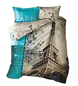 GOLD CASE Paris Series comforter cover Set - 3D Paris in Love - The only Real Twin Size - Made in Turkey - 100% cotton / Ranforce / 3 pieces - Original Item