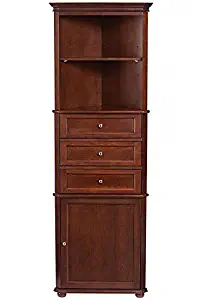 Home Decorators Collection Hampton Bay Corner Linen Bath Cabinet I, 3-Drawer, Sequoia