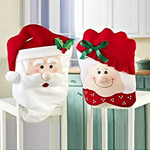 GIM Christmas Decor Kitchen Chair Slip Covers Red Adorable Featuring Mr & Mrs Santa Claus for Holiday Party Festival Halloween Kitchen Dining Room Chairs (Set of 2)