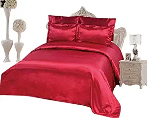 OctoRose 6 PCS Duvet Cover Set, Supreme Quality Sexy Silky Satin,1 Large Size Double Heads Zipper Duvet Cover,1 Fitted Sheet, 2 Pillow case,2 Pillow Shams (Burgundy, King)