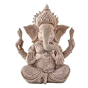 ROSENICE Elephant Statue Sculpture Sandstone Ganesha Buddha Handmade Figurine (Renewed)