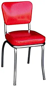 Richardson Seating Cracked Ice Retro Chrome Kitchen Chair with 2" Box Seat, Red