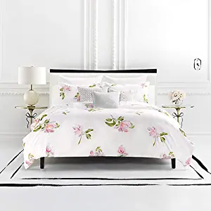 Kate Spade New York Breezy Magnolia King Duvet Set Bedding, White/Pink