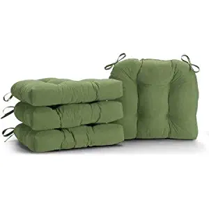 SET OF 4 GREEN MICROFIBER SOFT PLUSH KITCHEN DINING CHAIR PADS CUSHIONS