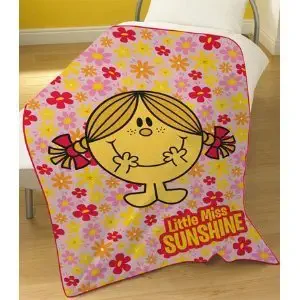 Little Miss Sunshine Pink Fleece Blanket Mr Men, Kids Room Decor Bedding