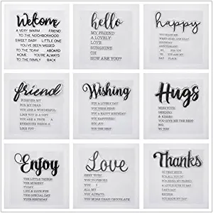 Welcome to Joyful Home 9pcs/Set Welcome Hello Hugs Frineds Sentiments Rubber Clear Stamp for Card Making Decoration and Scrapbooking