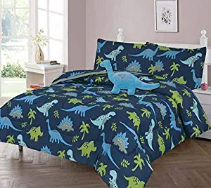 GorgeousHomeLinen Boys Girls Teens Twin 6PC Comforter Bedding Set with Matching Sheets and Small Decorative Pillow Bed Dressing for Kids (Dinosaur Blue)