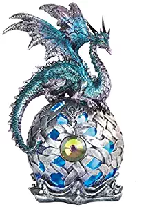 George S. Chen Imports StealStreet SS-G-71512 Dragon on Light Up LED Orb Statue Display, 8.25"/Large, Aqua