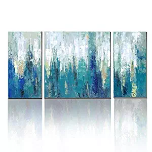 3Hdeko - Teal Abstract Wall Art Aqua Blue Painting Print on Canvas - Modern 3 Pieces Turquoise Wall Decor for Home Living Room Dining Room Bedroom Bathroom - Ready to Hang