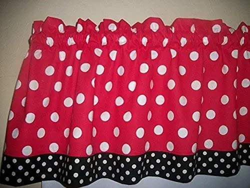 Red Black Polka Dot Mickey Minnie Mouse Retro Kitchen bedroom fabric Decor window treatment curtain topper Valance