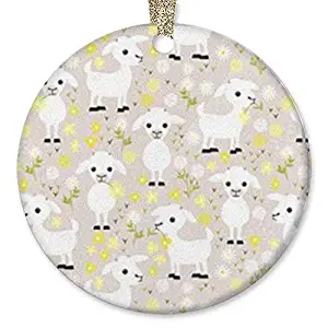 10CIDY Baby Goats On Grey Ideas 2019 Ornament (Round) Personalized Ceramic Holiday Christmas Tree Ornament