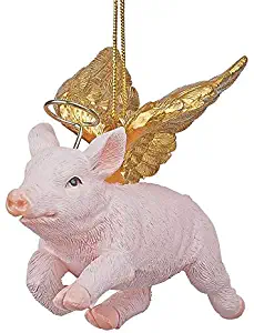 Funny Christmas Tree Ornaments - Hog Heaven Flying Pig Holiday Angel Ornaments