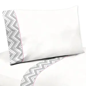 Sweet Jojo Designs 4-Piece Queen Sheet Set for Pink and Gray Chevron Bedding Collection