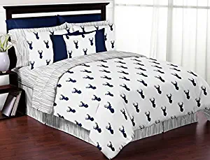 Sweet Jojo Designs 3-Piece Navy Blue White and Gray Woodland Deer Print Boys Childrens Full/Queen Bedding Set