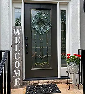 Welcome Sign for Front Porch Made with Real Rustic Reclaimed Wood - 5 feet Tall - Fixer Upper Farmhouse barn Wood Style (Grey/White)